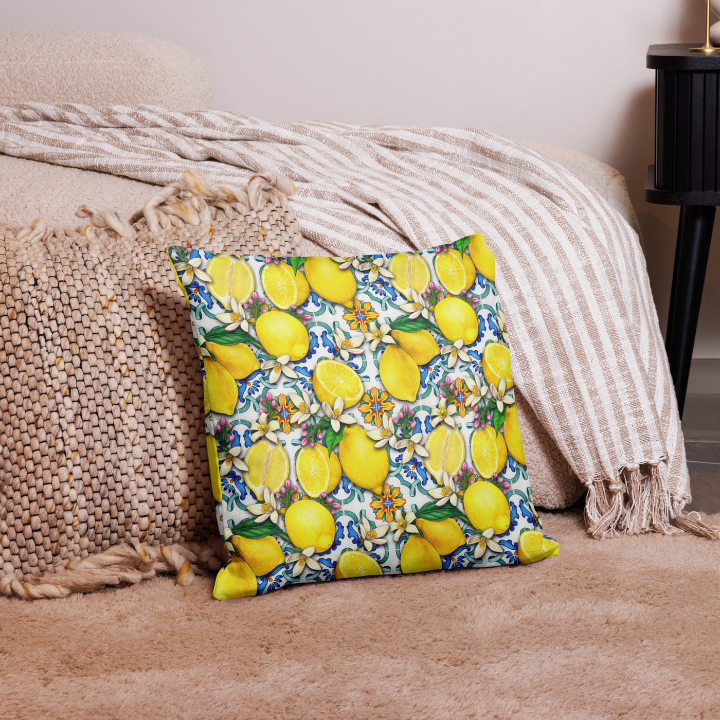 Maison James Leslie Lemons on Tiles Premium Pillow Cover